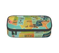 AABSTBFM Trousse à crayons imprimée en zigzag - Grande capacité - Avec fermeture éclair - Pour l'école, le bureau et les voyages, Carte des États-Unis Seashore, Taille unique, Cartable