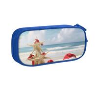 AABSTBFM Trousse à crayons imprimée Merry Christmas Beach Prin avec fermeture éclair, grande capacité pour l'école, le bureau, les voyages, bleu, Taille unique, Cartable
