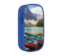 AABSTBFM Trousse à crayons imprimée Mountain Lake Boats de grande capacité avec fermeture éclair pour l'école, le bureau, les voyages, noir, bleu, Taille unique, Cartable