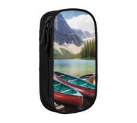 AABSTBFM Trousse à crayons imprimée Mountain Lake Boats de grande capacité avec fermeture éclair pour l'école, le bureau, les voyages, noir, Noir , Taille unique, Cartable