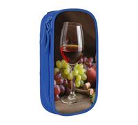 AABSTBFM Trousse à crayons imprimée tasse de vin et fruits de grande capacité avec fermeture éclair pour l'école, le bureau, les voyages, noir, bleu, Taille unique, Cartable