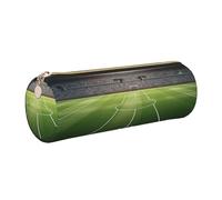 AABSTBFM Trousse à crayons ronde en cuir avec fermeture éclair dorée - Motif terrain de football - Pour l'école, le bureau et les voyages, doré, Taille unique, Cartable