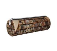 AABSTBFM Trousse à crayons ronde en cuir avec fermeture éclair dorée pour l'école, le bureau et les voyages, Argenté., Taille unique, Cartable