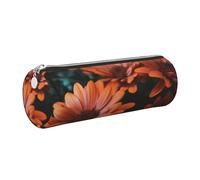 AABSTBFM Trousse à crayons ronde en cuir avec imprimé chrysanthème orange et doré avec fermeture éclair pour l'école, le bureau et les voyages, Argenté., Taille unique, Cartable