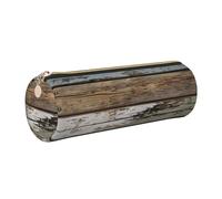 AABSTBFM Trousse à crayons ronde en cuir avec imprimé vieux tableau en bois doré avec fermeture éclair pour l'école, le bureau et les voyages, doré, Taille unique, Cartable
