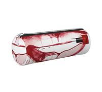 AABSTBFM Trousse à crayons ronde en cuir avec motif cœur dessiné dans un rouge à lèvres avec fermeture éclair dorée pour l'école, le bureau et les voyages, Argenté., Taille unique, Cartable