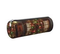 AABSTBFM Trousse à crayons ronde en cuir avec motif de cheval de Troie - Avec fermeture éclair dorée - Pour l'école, le bureau et les voyages, Argenté., Taille unique, Cartable