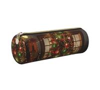 AABSTBFM Trousse à crayons ronde en cuir avec motif de cheval de Troie - Avec fermeture éclair dorée - Pour l'école, le bureau et les voyages, doré, Taille unique, Cartable