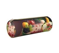 AABSTBFM Trousse à crayons ronde imprimée fruits et légumes en cuir doré avec fermeture éclair pour l'école, le bureau et les voyages, doré, Taille unique, Cartable