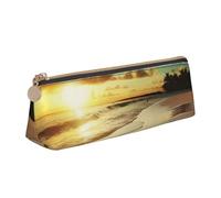AABSTBFM Trousse à crayons triangulaire en cuir avec fermeture éclair pour l'école, le bureau et les voyages, Plage coucher de soleil tranquille, Taille unique, Cartable