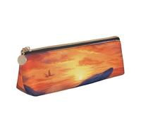 AABSTBFM Trousse à crayons triangulaire en cuir avec fermeture éclair pour l'école, le bureau et les voyages, Coucher de soleil baleine, Taille unique, Cartable