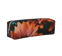 AABSTBFM Trousse carrée en cuir avec fermeture éclair dorée et motif chrysanthème orange pour l'école, le bureau et les voyages, Argenté., Taille unique, Cartable