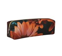 AABSTBFM Trousse carrée en cuir avec fermeture éclair dorée et motif chrysanthème orange pour l'école, le bureau et les voyages, doré, Taille unique, Cartable