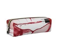 AABSTBFM Trousse carrée en cuir avec fermeture éclair dorée et motif cœur dessiné dans un rouge à lèvres pour l'école, le bureau et les voyages, doré, Taille unique, Cartable