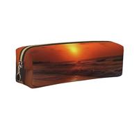 AABSTBFM Trousse carrée en cuir avec fermeture éclair dorée - Motif lever de soleil - Pour l'école, le bureau et les voyages, doré, Taille unique, Cartable