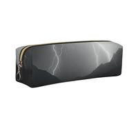 AABSTBFM Trousse carrée en cuir avec fermeture éclair dorée - Motif paysage de tonnerre - Pour l'école, le bureau et les voyages, doré, Taille unique, Cartable