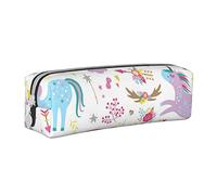 AABSTBFM Trousse carrée en cuir avec fermeture éclair Motif hortensias et marguerites et papillons Pour l'école, le bureau et les voyages, Licornes roses., Taille unique, Cartable