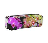 AABSTBFM Trousse carrée en cuir avec fermeture éclair Motif hortensias et marguerites et papillons Pour l'école, le bureau et les voyages, Orchidées, Taille unique, Cartable