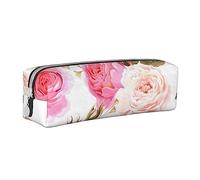AABSTBFM Trousse carrée en cuir avec fermeture éclair Motif hortensias et marguerites et papillons Pour l'école, le bureau et les voyages, Rose., Taille unique, Cartable