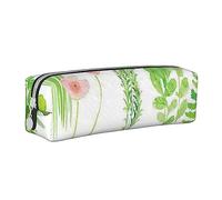 AABSTBFM Trousse carrée en cuir avec fermeture éclair Motif hortensias et marguerites et papillons Pour l'école, le bureau et les voyages, Jardin d'herbes printanières, Taille unique, Cartable