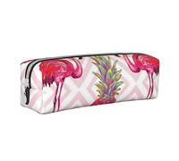 AABSTBFM Trousse carrée en cuir avec fermeture éclair Motif hortensias et marguerites et papillons Pour l'école, le bureau et les voyages, Flamant rose ananas., Taille unique, Cartable