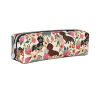 AABSTBFM Trousse carrée en cuir avec fermeture éclair Motif hortensias et marguerites et papillons Pour l'école, le bureau et les voyages, Teckel, Taille unique, Cartable