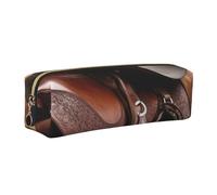 AABSTBFM Trousse carrée en cuir avec motif selle de cheval avec chapeau de cowboy imprimé sauvage mignon fermeture éclair dorée pour l'école, le bureau et les voyages, doré, Taille unique, Cartable