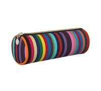 AABSTBFM Trousse ronde à rayures colorées avec imprimé vertical en cuir doré avec fermeture éclair pour l'école, le bureau et les voyages, doré, Taille unique, Cartable