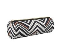 AABSTBFM Trousse ronde en cuir avec fermeture éclair dorée et lignes en zigzag pour l'école, le bureau et les voyages, doré, Taille unique, Cartable