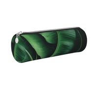 AABSTBFM Trousse ronde en cuir avec fermeture éclair dorée et motif feuilles de bananier tropicales pour l'école, le bureau et les voyages, Argenté., Taille unique, Cartable