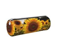 AABSTBFM Trousse ronde en cuir avec fermeture éclair dorée et tournesols pour l'école, le bureau et les voyages, Argenté., Taille unique, Cartable