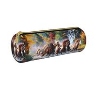 AABSTBFM Trousse ronde en cuir avec fermeture éclair - Motif chevaux - Pour l'école, le bureau et les voyages, Chevaux, Taille unique, Cartable