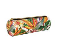 AABSTBFM Trousse ronde en cuir avec fermeture éclair sur le thème de l'océan Beach - Polyvalente et durable pour l'école, le bureau et les voyages, Oiseau fleuri coloré, Taille unique, Cartable