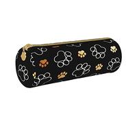 AABSTBFM Trousse ronde en cuir avec fermeture éclair sur le thème de l'océan Beach - Polyvalente et durable pour l'école, le bureau et les voyages, Empreintes de pattes de chien., Taille unique,
