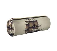 AABSTBFM Trousse ronde en cuir avec motif vieux bateau pirate dans la mer avec fermeture éclair dorée pour l'école, le bureau et les voyages, doré, Taille unique, Cartable