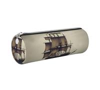 AABSTBFM Trousse ronde en cuir avec motif vieux bateau pirate dans la mer avec fermeture éclair dorée pour l'école, le bureau et les voyages, Argenté., Taille unique, Cartable