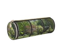 AABSTBFM Trousse ronde en cuir avec vue sur la fenêtre - Motif pelouse - Fermeture éclair dorée - Pour l'école, le bureau et les voyages, doré, Taille unique, Cartable