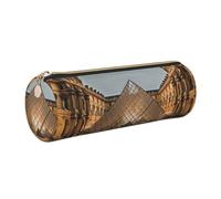 AABSTBFM Trousse ronde imprimée Musée du Louvre à Paris en cuir avec fermeture éclair dorée pour l'école, le bureau et les voyages, doré, Taille unique, Cartable