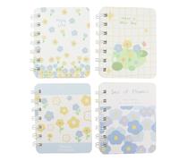 Aacehlh Lot de 4 petits carnets à spirales, pages lignées 80 feuilles (160 pages), mini bloc-notes mémo de 8,9 x 10,2 cm (fleur)