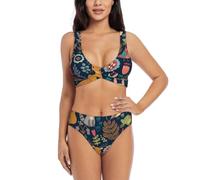 aacxzff Ensemble bikini pour femme Motif chouette lapin oiseau renard avec coussinets amovibles doux sans armatures, Noir , XXL