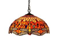 AADDFDD Lustres libellules Rouges de Style Tiffany, 3 lumières, plafonniers en vitrail avec Abat-Jour de 16 Pouces, Lampe Suspendue de décoration en Perles de Cristal Vintage pour Salon et lit