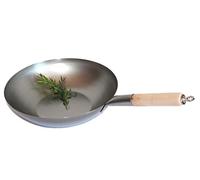 AAF Nommel ® Poêle wok à fond plat Ø 36 cm pour gaz, induction, céramique et électrique, avec poignée en bois également à suspendre