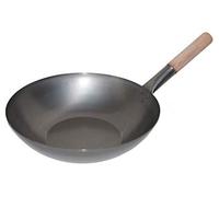 AAF Nommel ®, Poêle wok à fond plat Ø 40 cm en acier carbone pour plaques de cuisson à gaz et à induction, avec poignée en bois