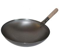 AAF Nommel ® Poêle wok à fond rond Ø 31 cm en acier carbone pour cuisinière à gaz avec poignée en bois