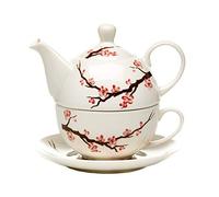 AAF Nommel Tea for one Sakura Set de théière et soucoupe Motif fleurs de cerisier Blanc