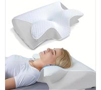 AAFGVC Oreiller Nuviya Papillon 3.0- Oreiller Ergonomique Cervical avec Mousse Haute densité Respirante - pour Un endormissement détendu et Profond (Blanc)