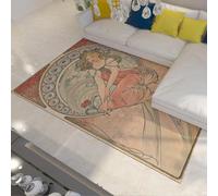 AAFUOO Alphonse Mucha Tapis pour salon, chambre à coucher, 40 x 60 cm, illustration vintage avec dos antidérapant, tapis d'intérieur lavable à poils courts rose pour salle à manger, cuisine