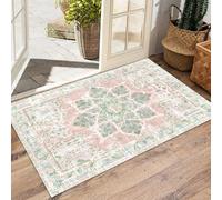 AAFUOO Boho Area Rugs 120x150cm Vintage Lavable Tapis de Salon, Oriental Vieilli Neutre Rose Poudré Vert Floral Grand Tapis pour Chambre Salle à Manger Entrée, Ferme Chambre de Filles