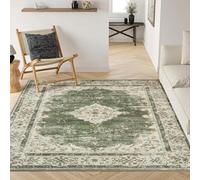 AAFUOO Grand tapis lavable de style bohème et rétro antidérapant pour salon, chambre à coucher, collection antique, pour salle à manger, chambre d'amis, vert, 120 x 120 cm