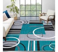 AAFUOO Grand tapis lavable pour salon, chambre à coucher, motif cercles abstraits, contemporain, antidérapant, pour couloir, cuisine, 40 x 100 cm, turquoise